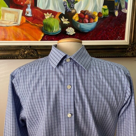 MICHAEL Michael Kors Men’s 15 1/2 Shirt Checkered Button Down Long Sleeves - Picture 3 of 9